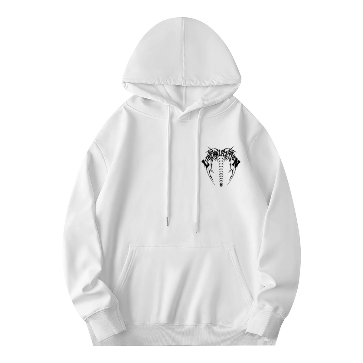 Death?Metal Style Chest Print Trendy White Hoodie