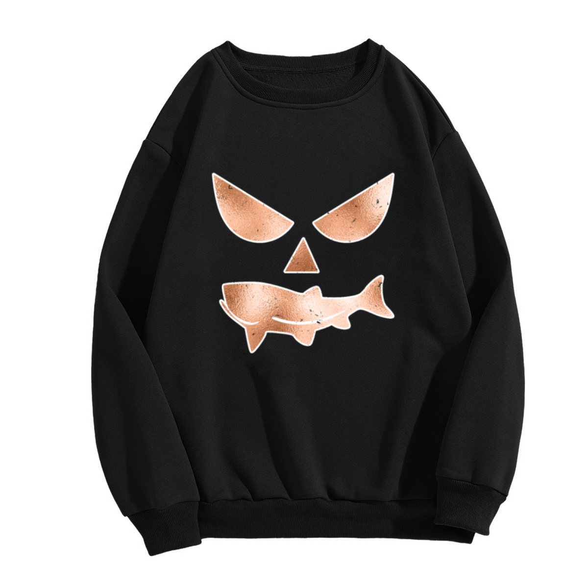 Pumpkin Shark Face Funny Halloween Spooky Crewneck Sweatshirt
