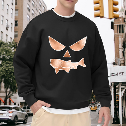 Pumpkin Shark Face Funny Halloween Spooky Crewneck Sweatshirt