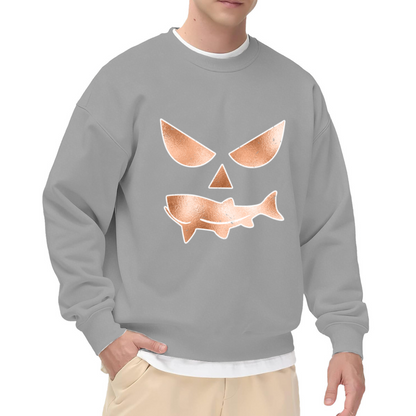 Pumpkin Shark Face Funny Halloween Spooky Crewneck Sweatshirt