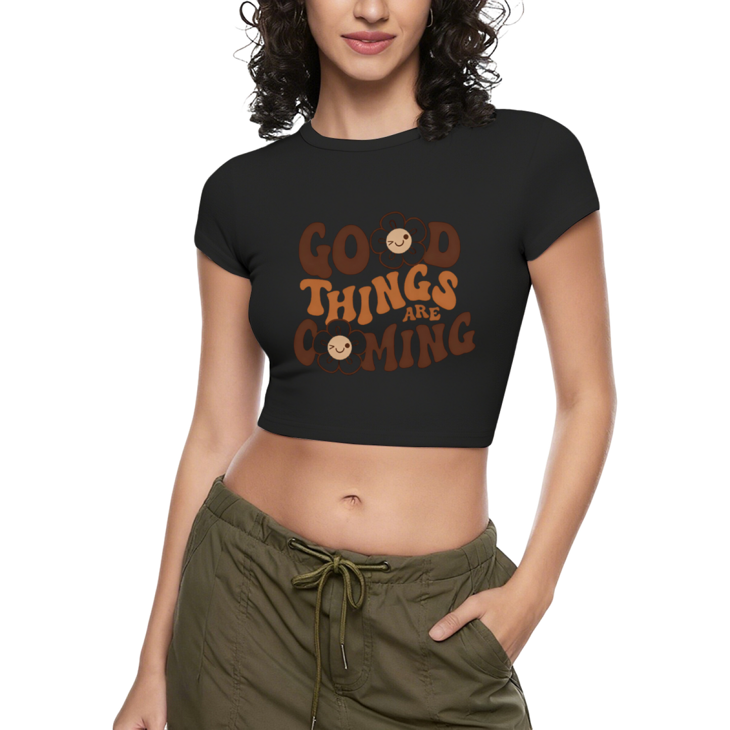 Good Things Are Coming Retro Daisy White Crop Tee ¨C Positive Vibe Aesthetic
