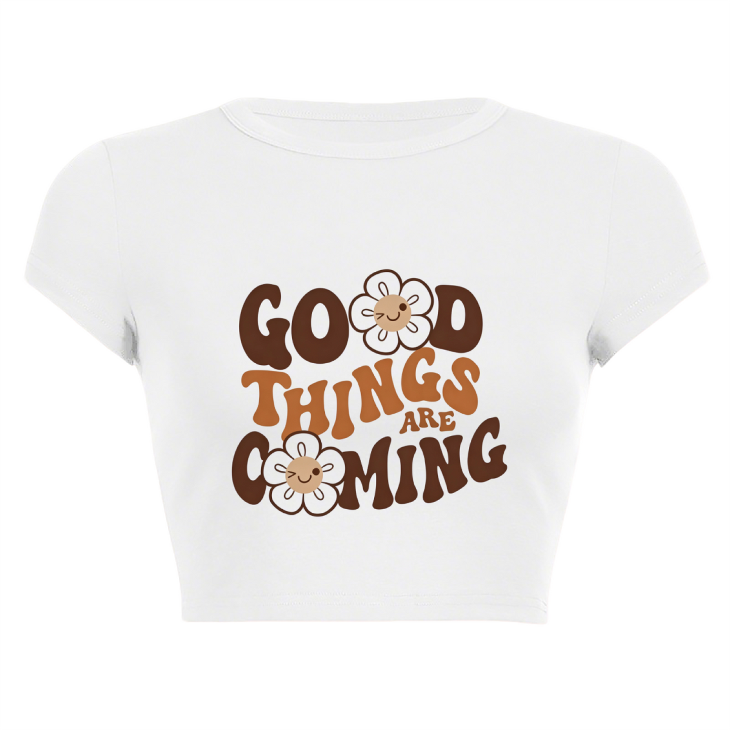 Good Things Are Coming Retro Daisy White Crop Tee ¨C Positive Vibe Aesthetic