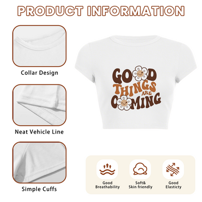 Good Things Are Coming Retro Daisy White Crop Tee ¨C Positive Vibe Aesthetic