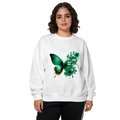 Fresh Green Flower?Butterfly Vivid Print Crewneck Sweatshirt