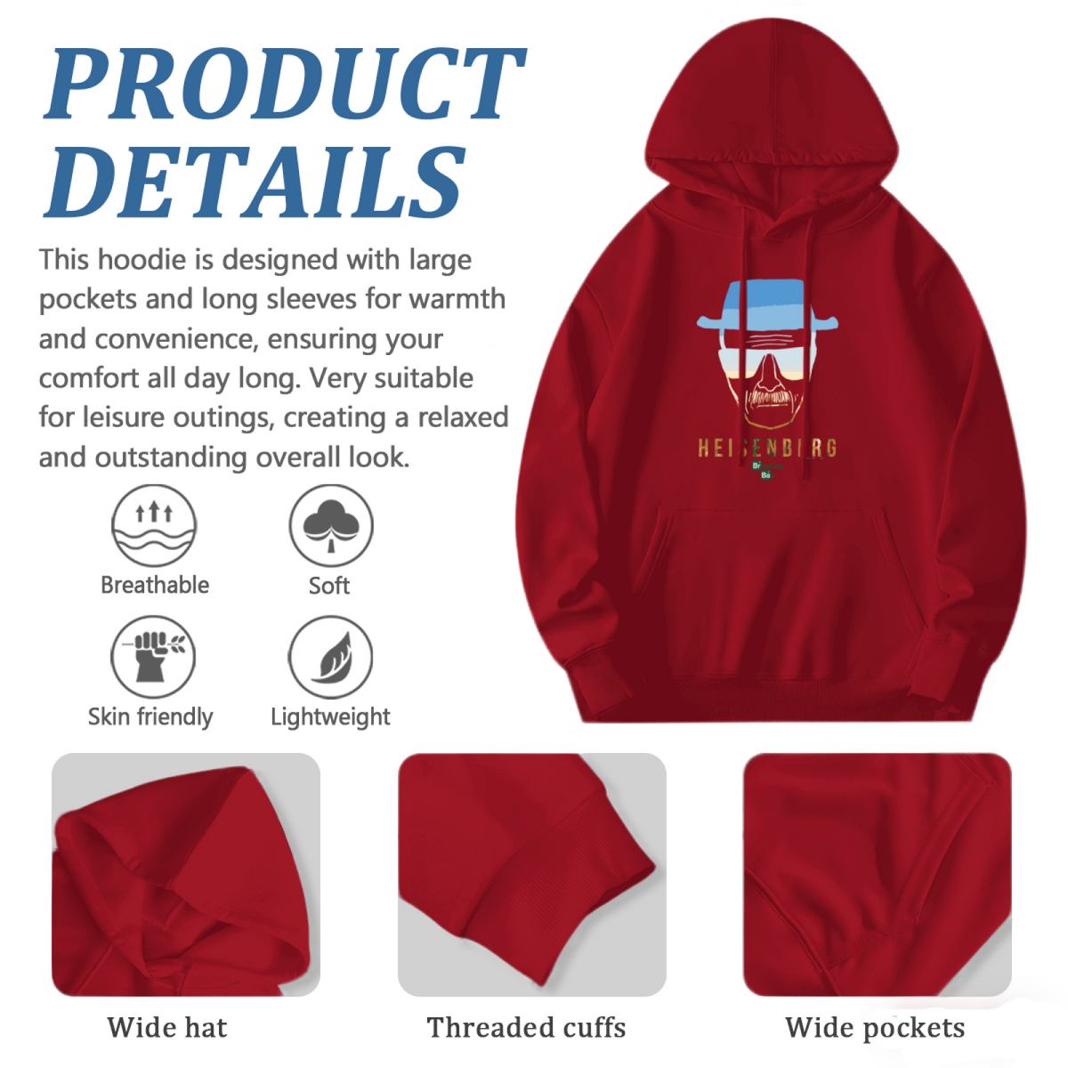 Classic Heisenberg Breaking Bad Fan Hoodie, Warm Unisex Pullover