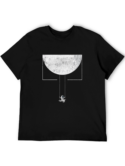 Astronaut Moon Swing Graphic Tee - Unique Black T-Shirt