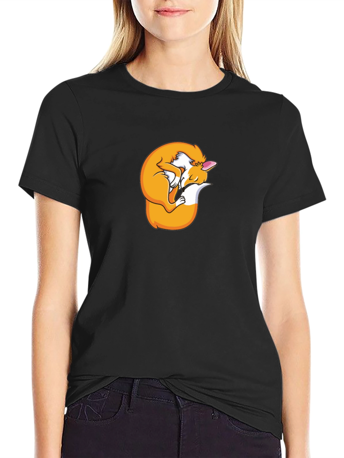 Sleeping Fox Graphic T-Shirt - Black Unisex