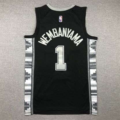 Men's San Antonio Spurs Victor Wembanyama #1 Black 2022/23 Swingman Jerseys - Statement Edition