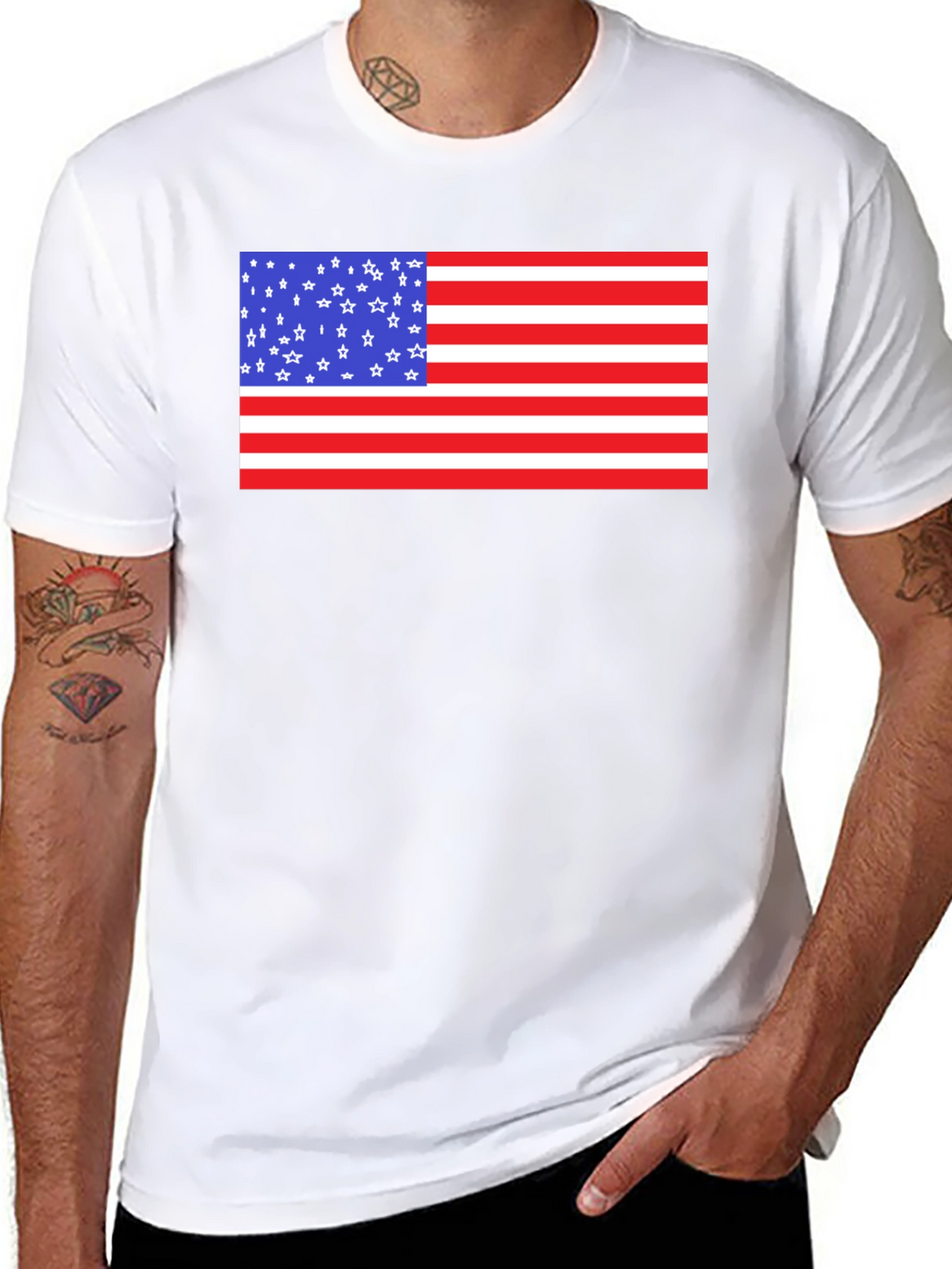 American Flag Graphic Print Black T-Shirt