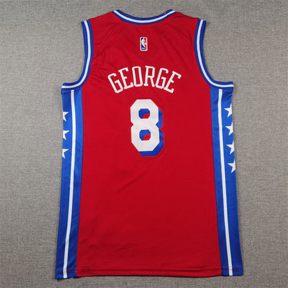 Men's Philadelphia 76ers Paul George #8 Red Swingman Jerseys - Statement Edition