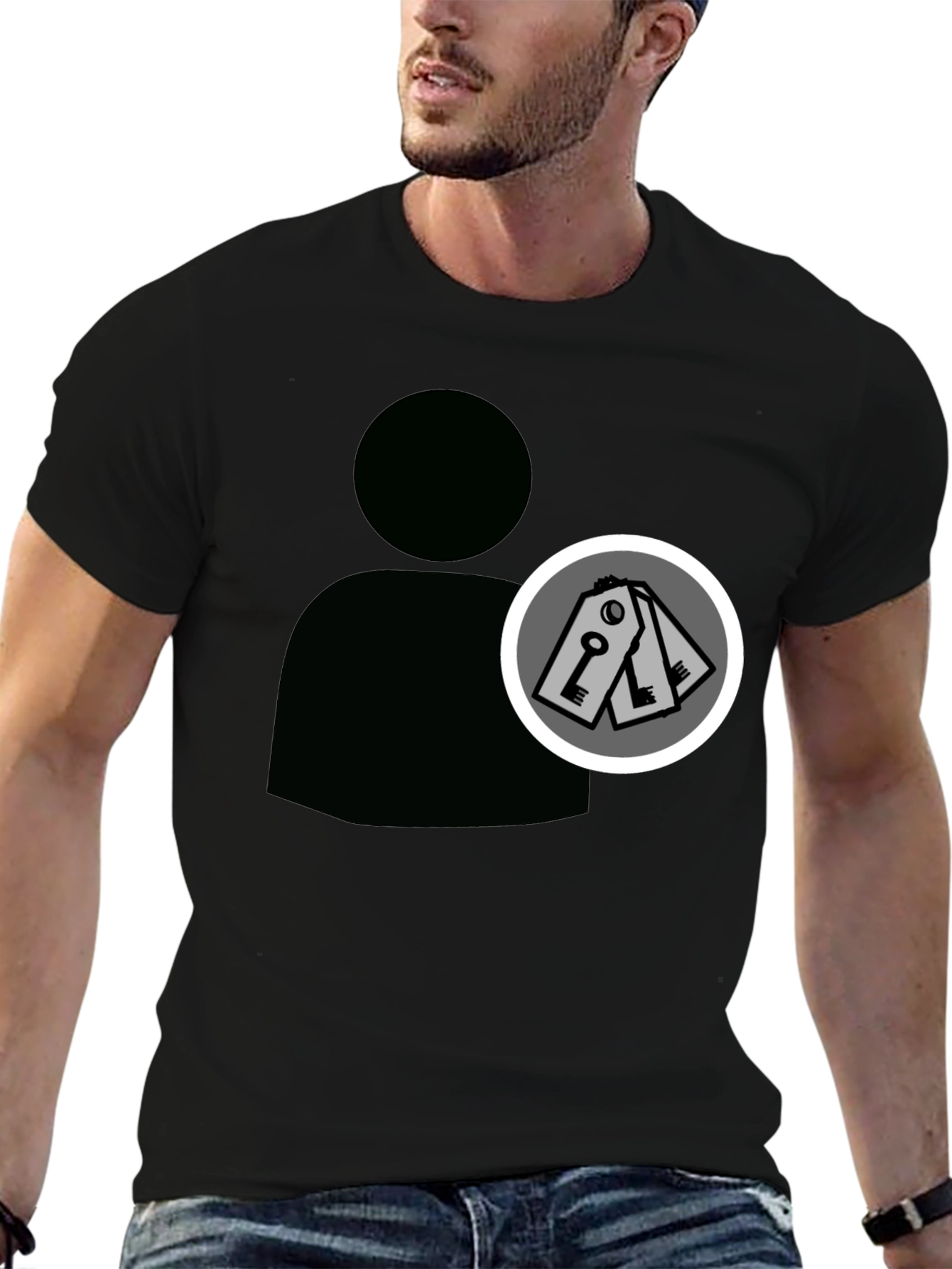 Abstract Keys Graphic Print Black T-Shirt