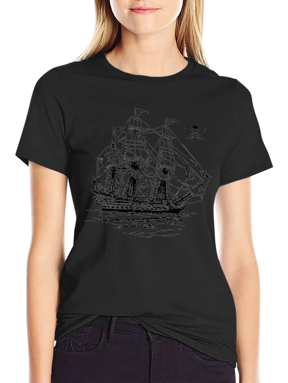 Pirate Ship Graphic Black T-Shirt