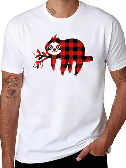 Buffalo Plaid Sloth Graphic T-Shirt