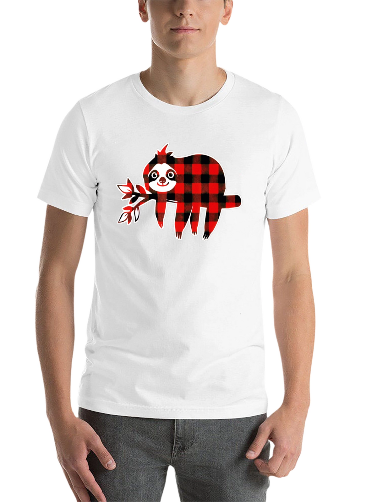 Buffalo Plaid Sloth Graphic T-Shirt