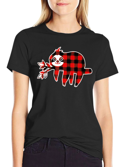Buffalo Plaid Sloth Graphic T-Shirt