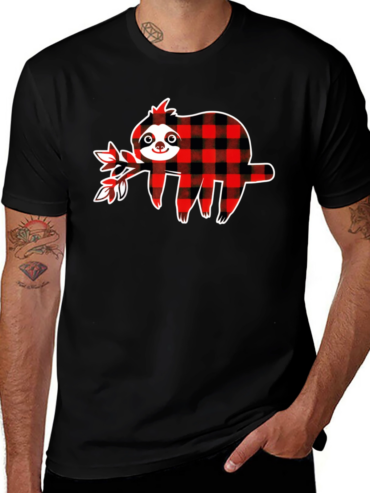 Buffalo Plaid Sloth Graphic T-Shirt
