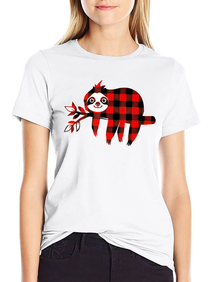 Buffalo Plaid Sloth Graphic T-Shirt