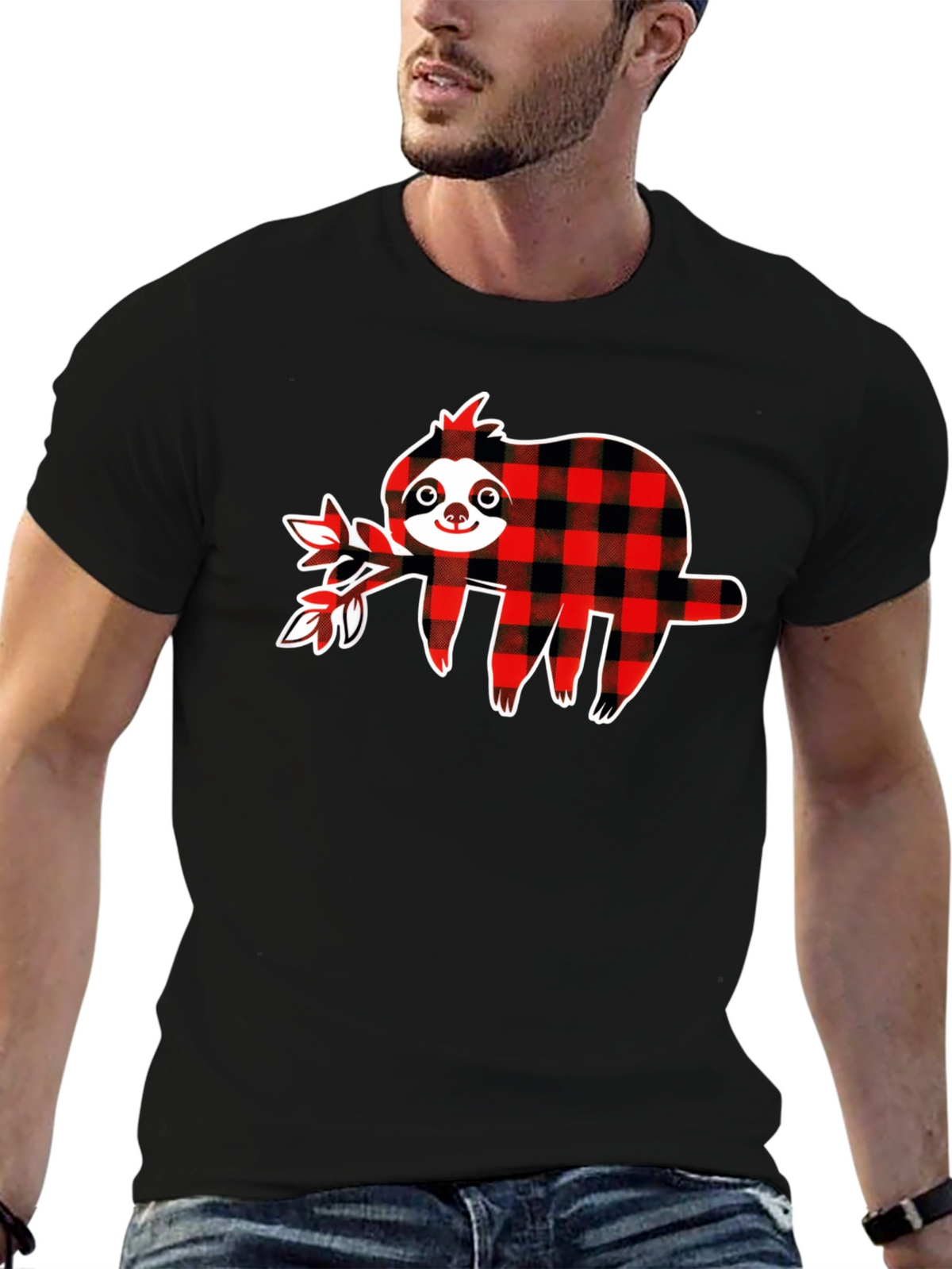 Buffalo Plaid Sloth Graphic T-Shirt