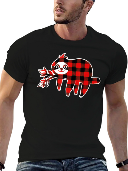 Buffalo Plaid Sloth Graphic T-Shirt