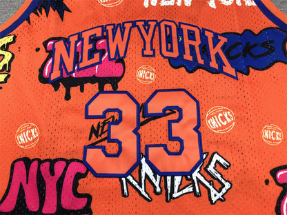 Men's New York Knicks Patrick Ewing #33 Orange Swingman Graffiti Edition Jerseys