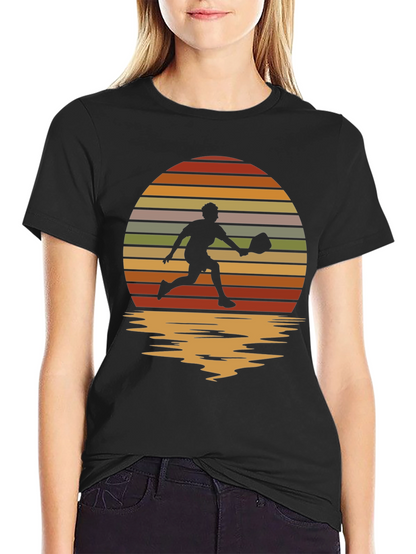 Retro Sunset Pickleball Player Graphic T-Shirt