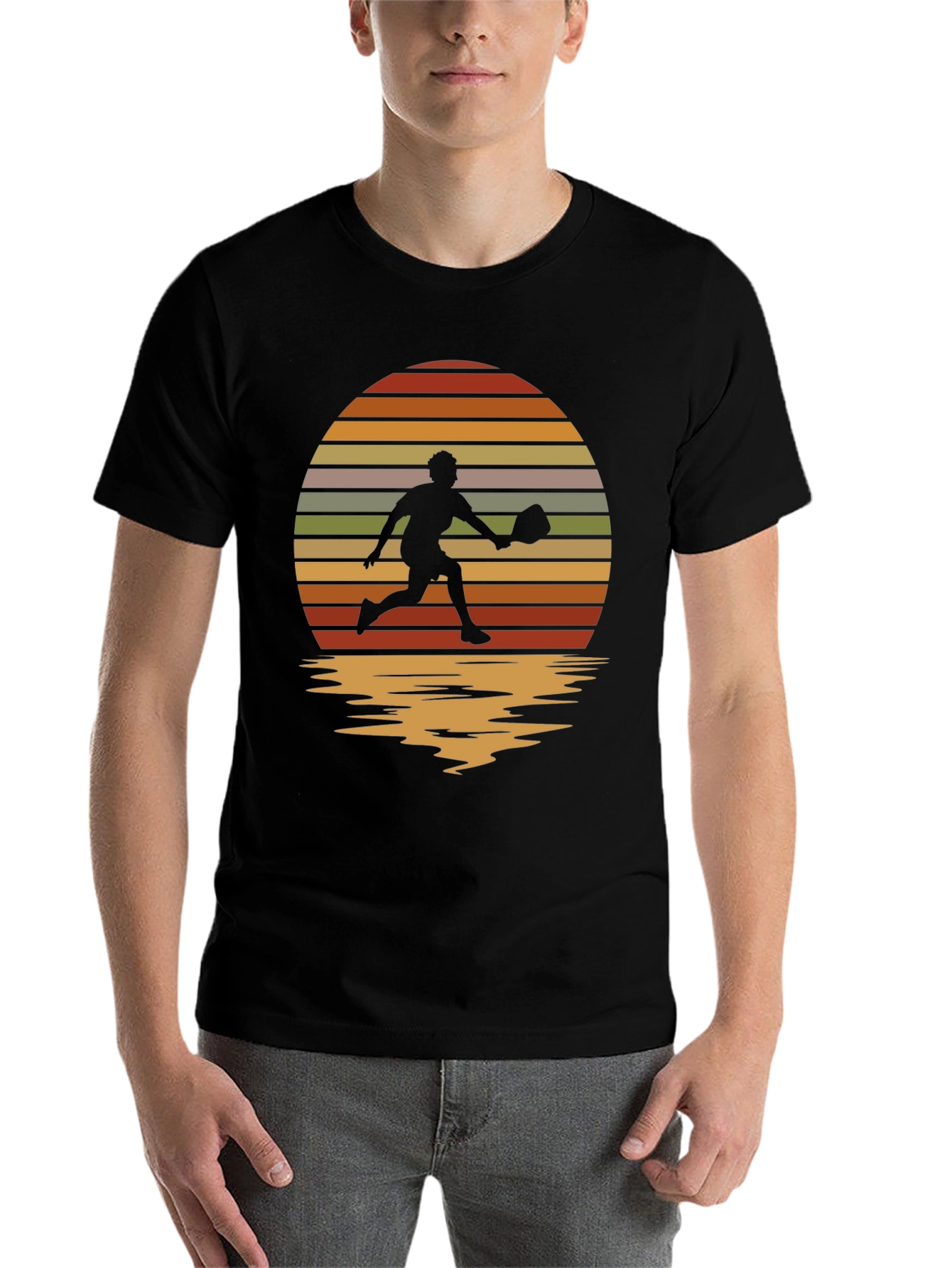 Retro Sunset Pickleball Player Graphic T-Shirt