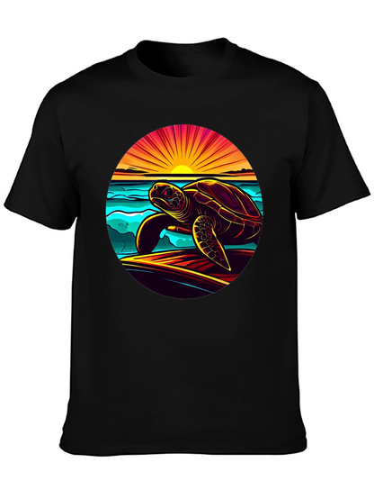 Sunset Turtle Graphic Tee - Beach Style