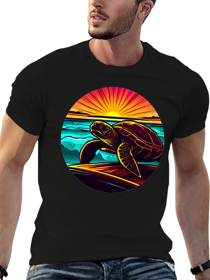 Sunset Turtle Graphic Tee - Beach Style