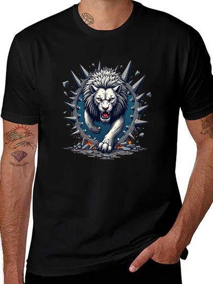 Lion Graphic Print Crew Neck Tee