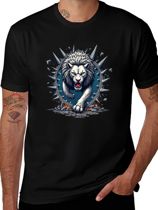 Lion Graphic Print Crew Neck Tee