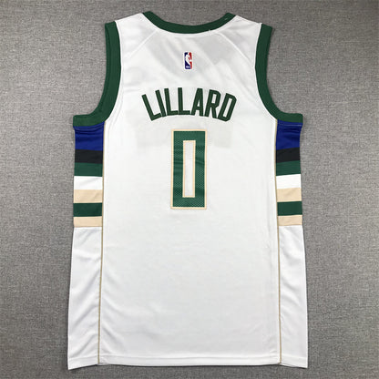 Men's Milwaukee Bucks Damian Lillard #0 White Fast Break Player Jerseys - Association Edition