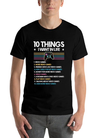 Gamers 10 Things Black T-Shirt