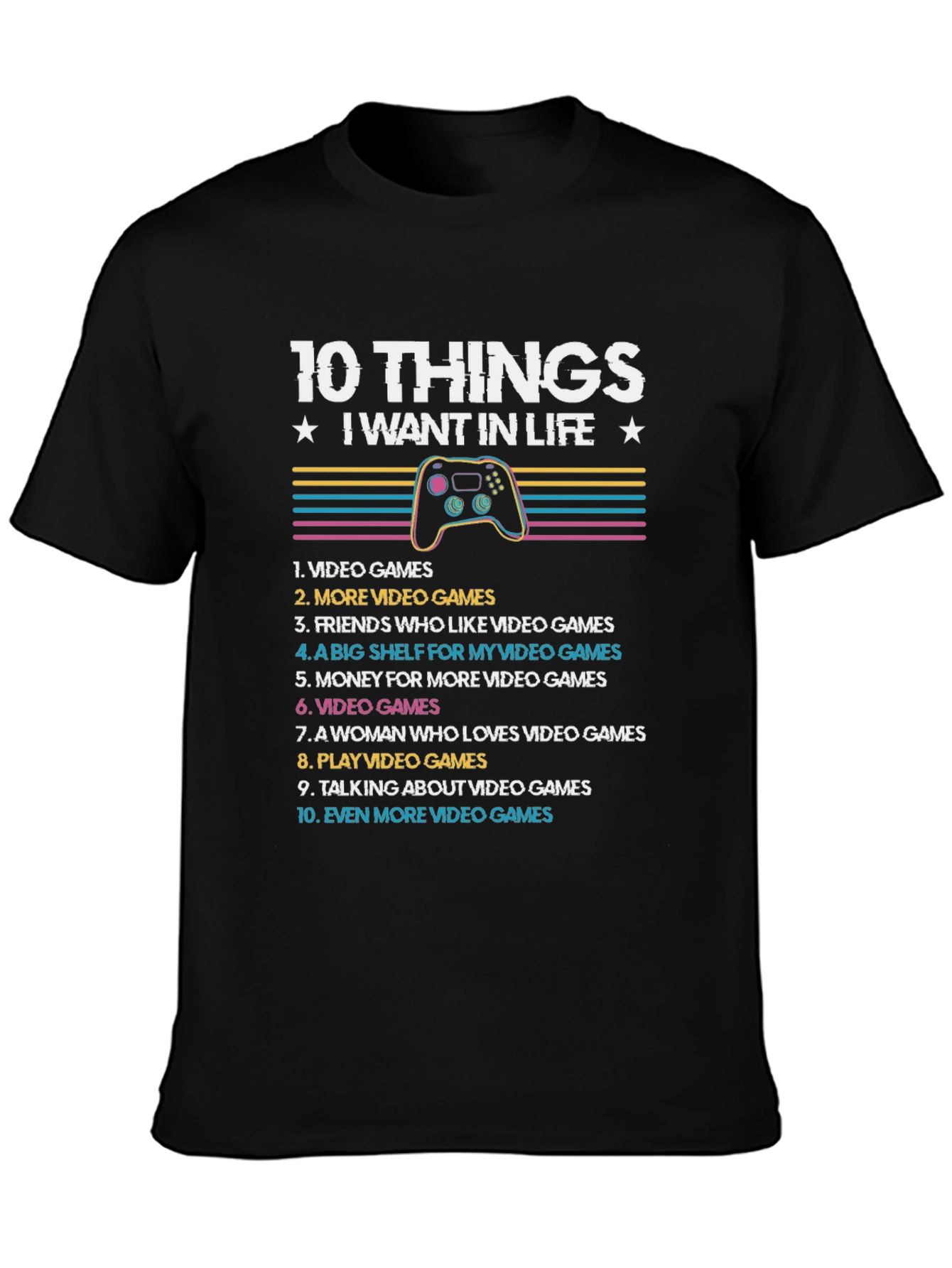 Gamers 10 Things Black T-Shirt