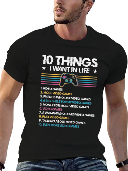 Gamers 10 Things Black T-Shirt