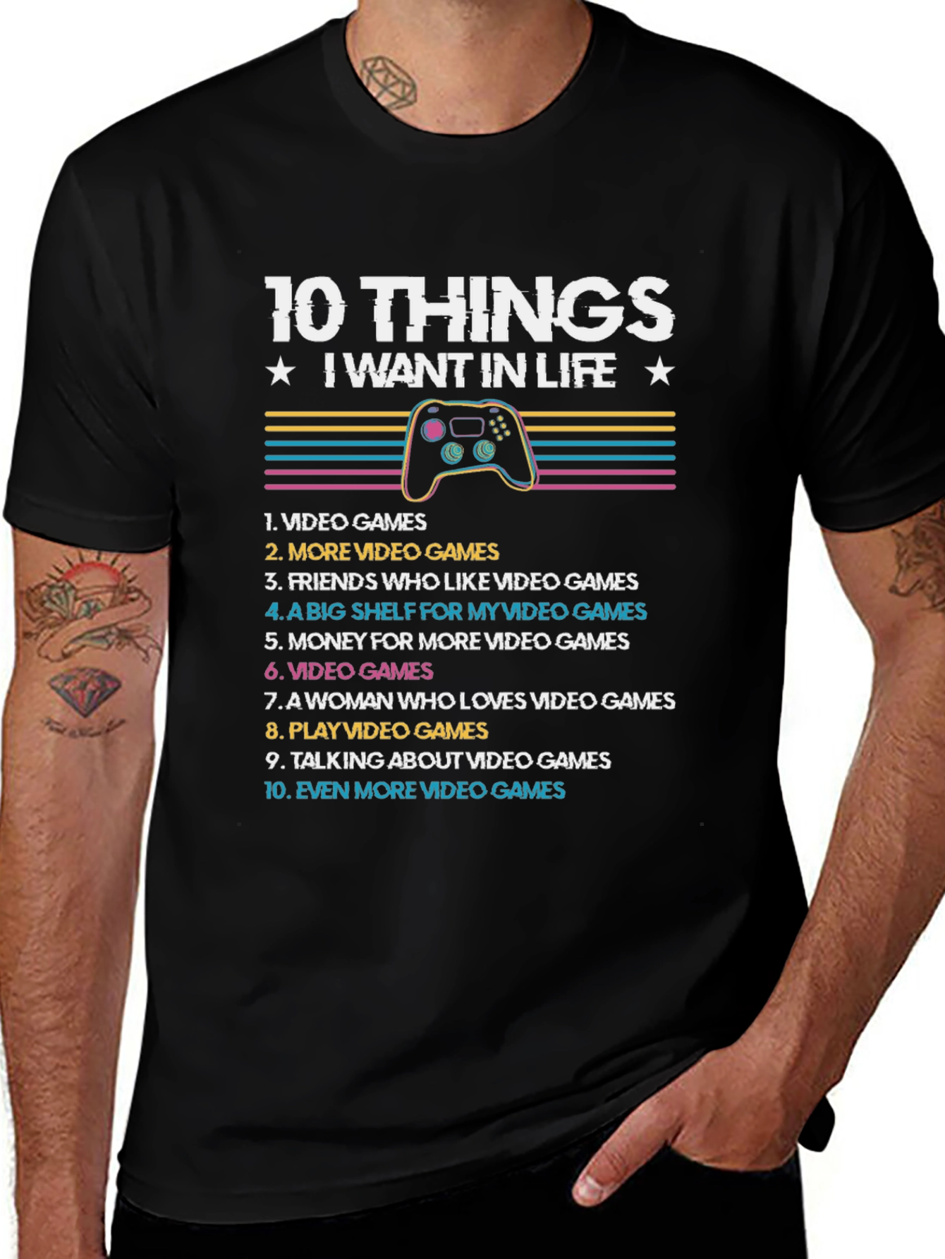 Gamers 10 Things Black T-Shirt