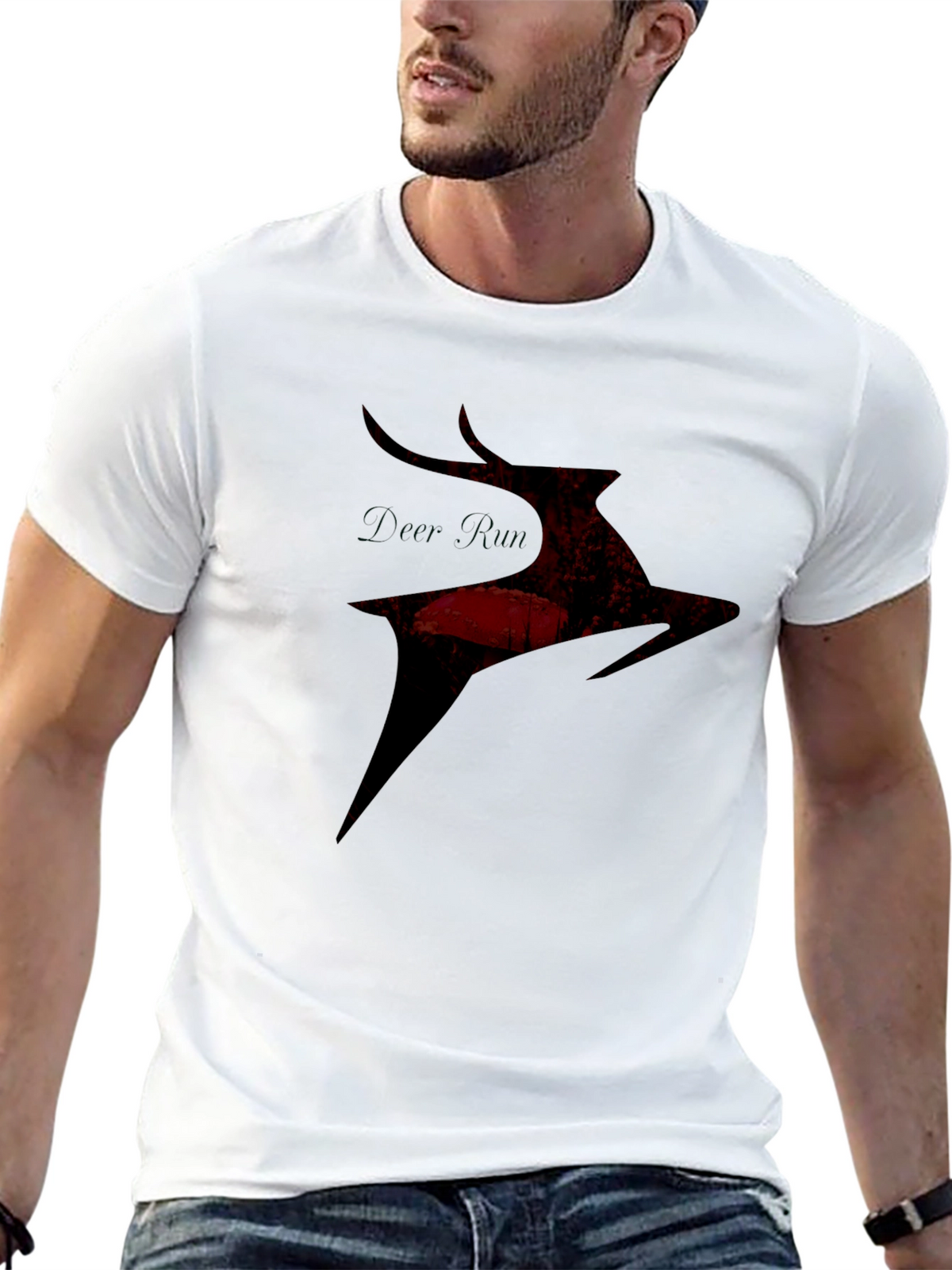 Deer Silhouette Graphic Tee - Black Casual T-Shirt