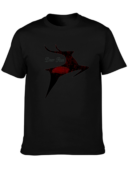 Deer Silhouette Graphic Tee - Black Casual T-Shirt