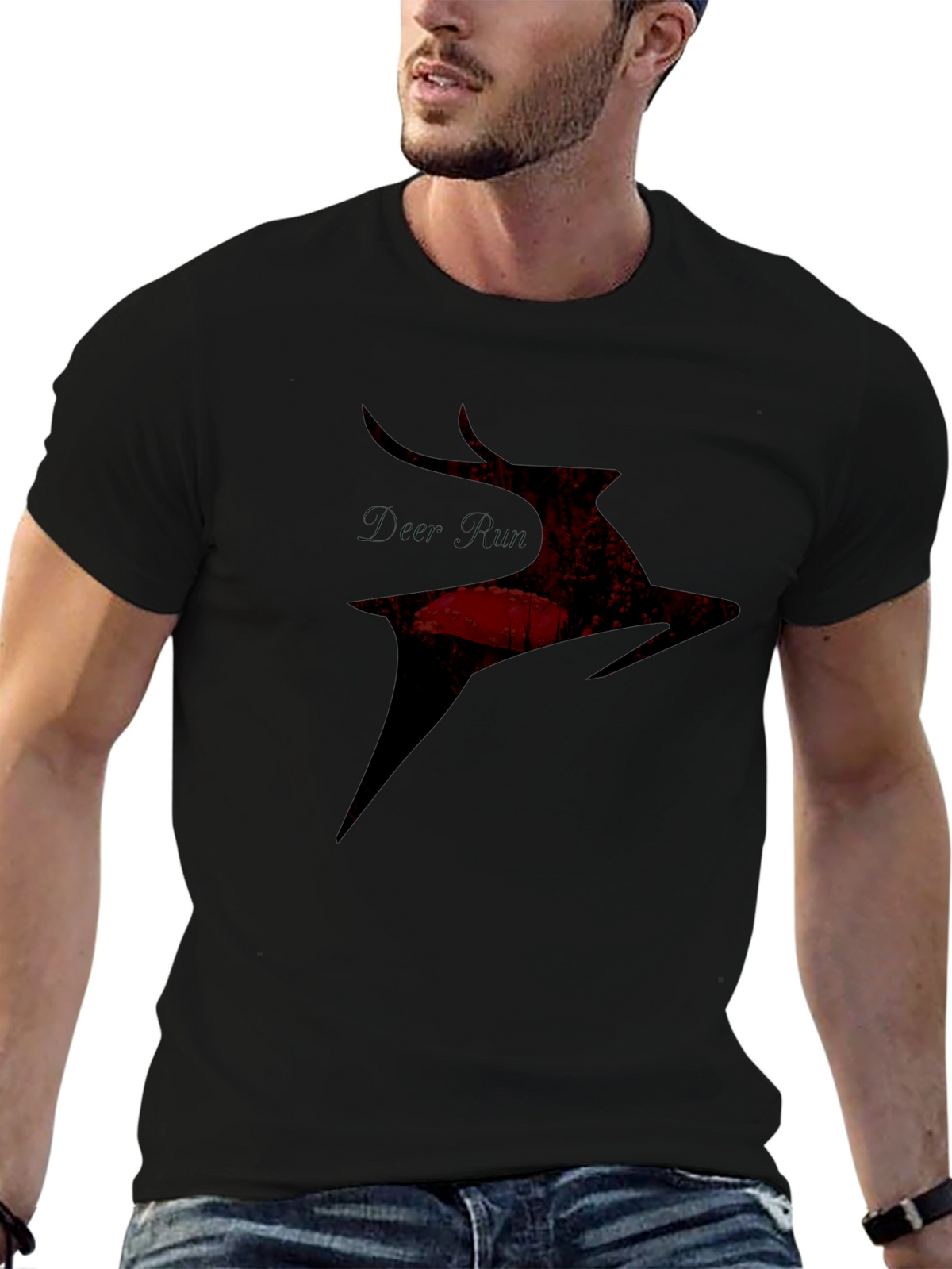 Deer Silhouette Graphic Tee - Black Casual T-Shirt