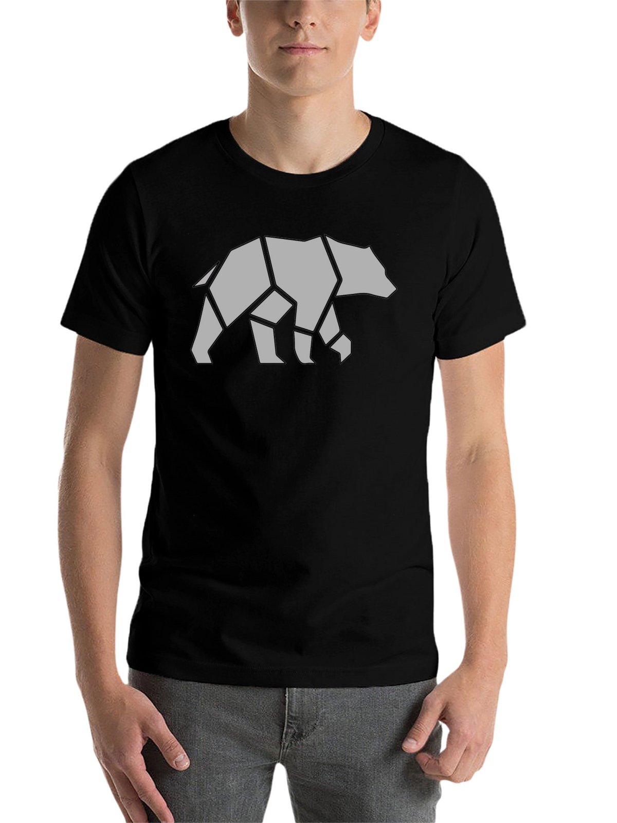 Geometric Bear Graphic Tee - Black Casual Shirt