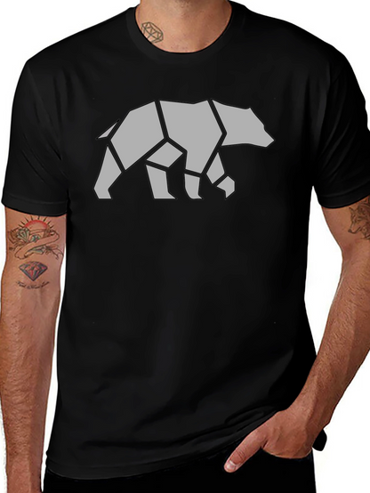 Geometric Bear Graphic Tee - Black Casual Shirt