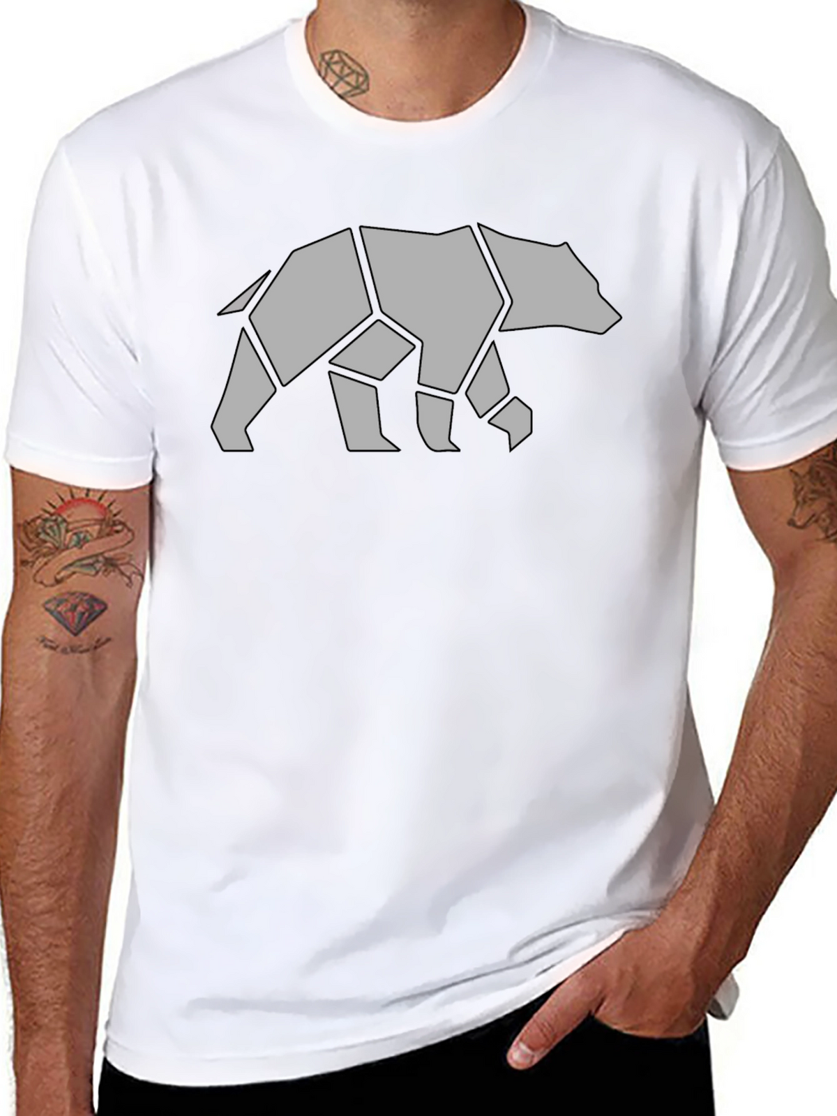 Geometric Bear Graphic Tee - Black Casual Shirt