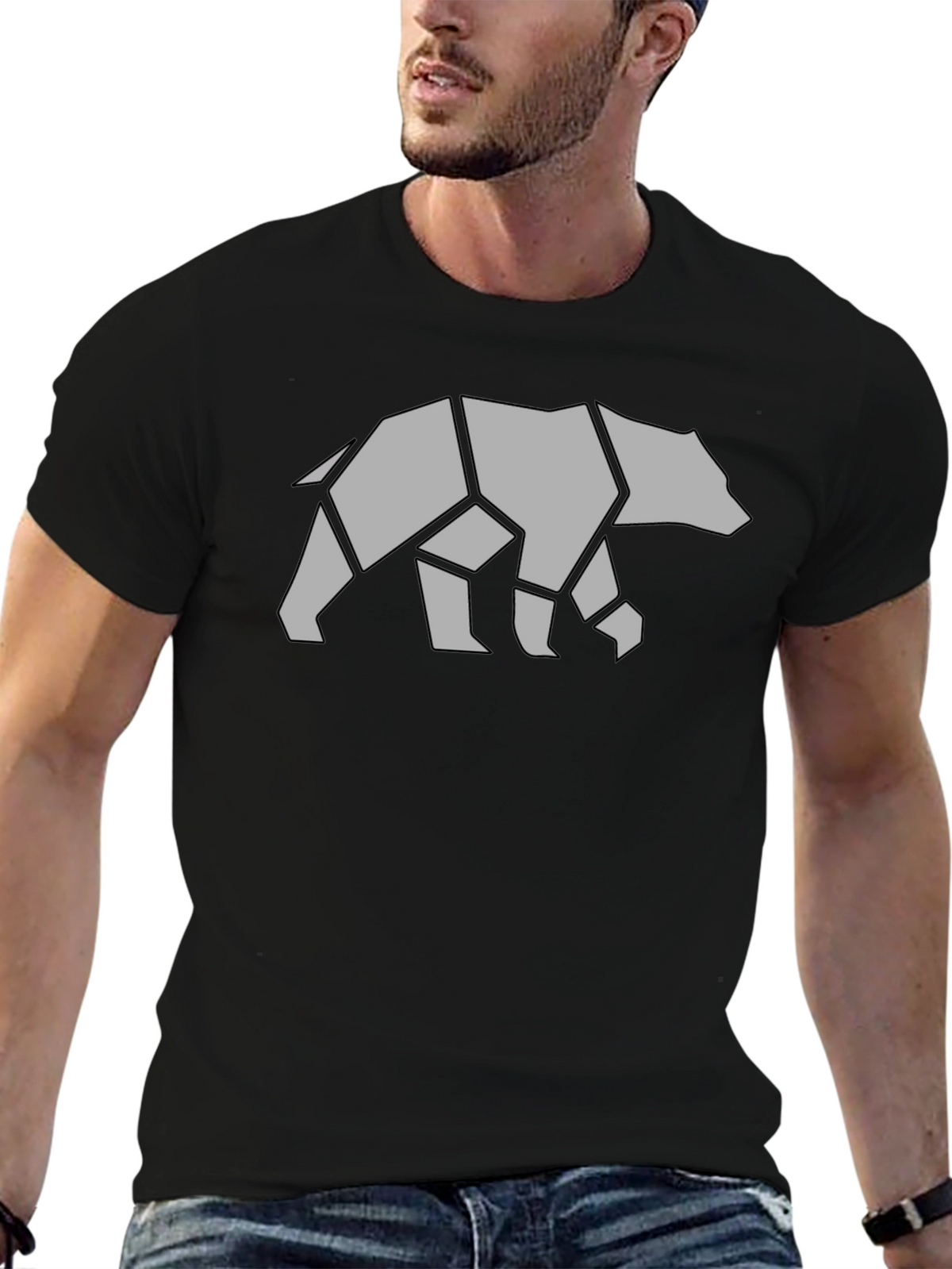 Geometric Bear Graphic Tee - Black Casual Shirt