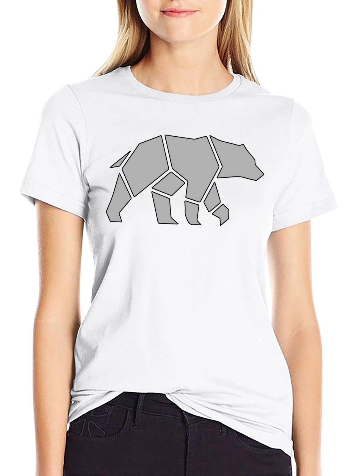Geometric Bear Graphic Tee - Black Casual Shirt