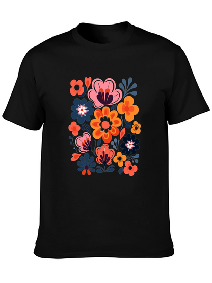 Floral Print Black Crew Neck Tee