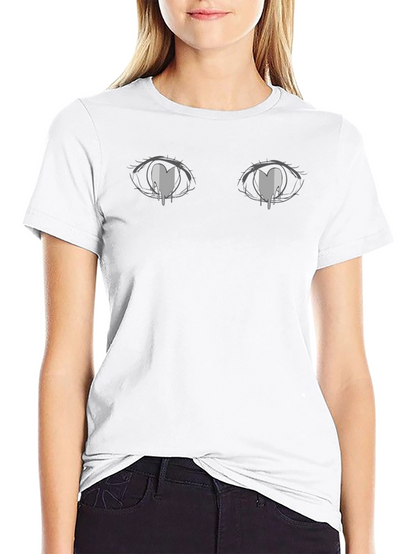 Anime Eyes Heart Tears Graphic Black T-Shirt