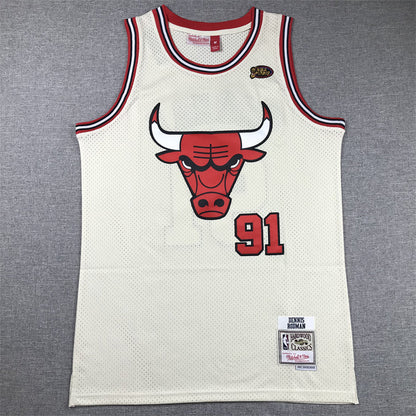 Men's Chicago Bulls Dennis Rodman #91 Cream Hardwood Classics Swingman Jerseys
