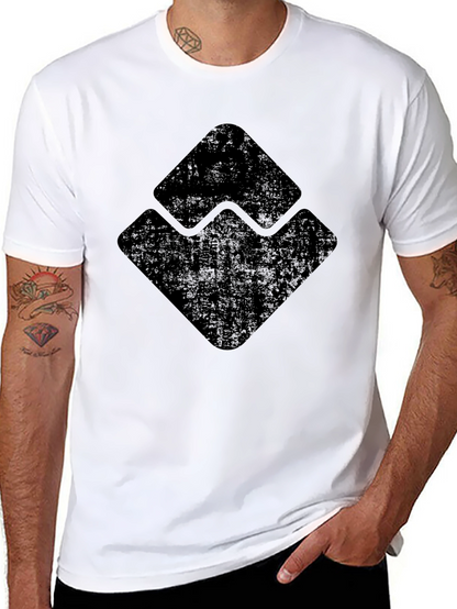 Mens Black Graphic Tee - Distressed Geometric Design