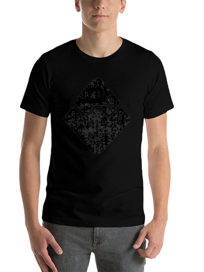Mens Black Graphic Tee - Distressed Geometric Design