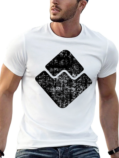 Mens Black Graphic Tee - Distressed Geometric Design