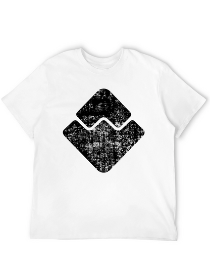 Mens Black Graphic Tee - Distressed Geometric Design
